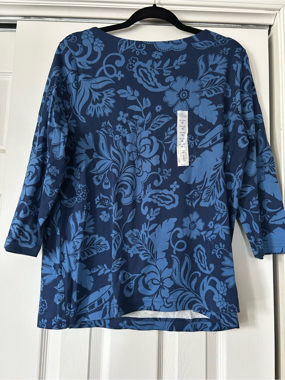 croft & barrow Navy and Light Blue Floral Long Sleeve Top